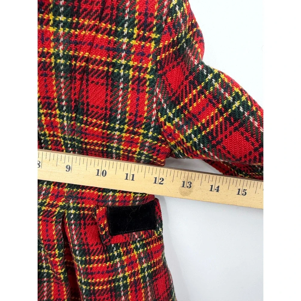 Vtg Plaid Coat girls 12 months 2T Red Tartan Velvet Trim Double Breasted Jacket